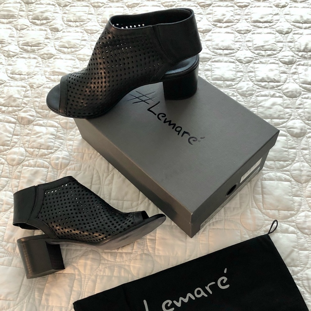 Lemare Nero Cuoio - Perforated Sandal Booties Heeled Clogs